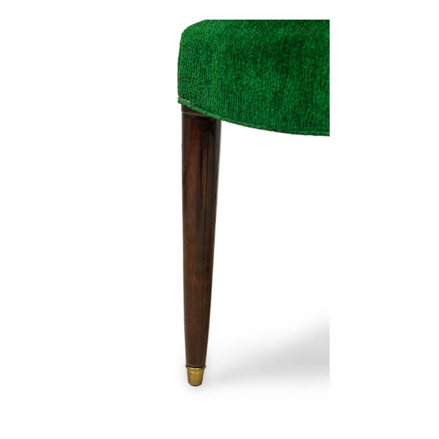 1950s Set of Eight Jules Leleu Dining Chairs, Newly Restored in Emerald Bouclé For Sale - Image 5 of 12