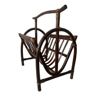 Magazine Rack in Bent Rattan and Bamboo, France, 1970 For Sale