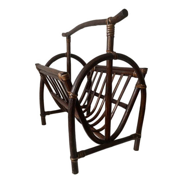 Magazine Rack in Bent Rattan and Bamboo, France, 1970 For Sale