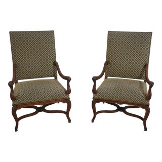 Pair French Louis XV Style Vintage Library Chairs For Sale