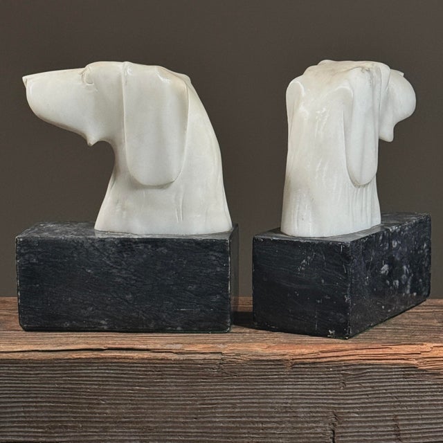 1940s Vintage Italian Hand Carved Alabaster Dog Bookends (Pair) For Sale - Image 5 of 12