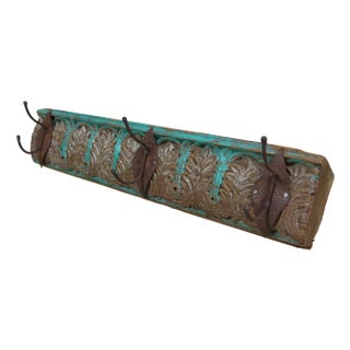 Antique Wood Handcarved Wall Coat Rack, 1890s For Sale