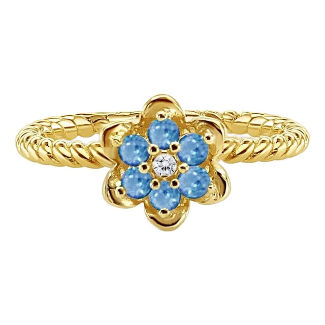 Aquamarine Tulip Flower Ring 14k Yellow Gold, Size 8 For Sale