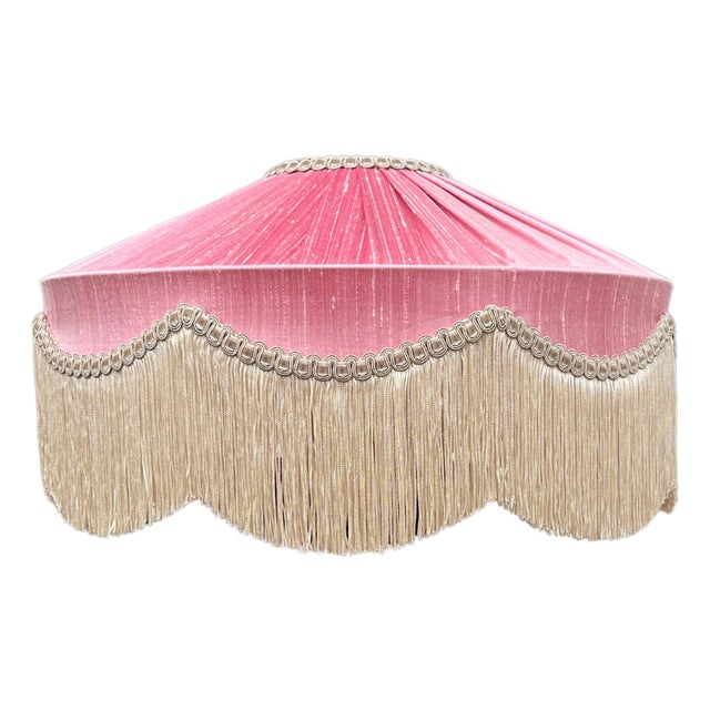 The Peggy Pink Silk Fringed Lampshade - Large For Sale