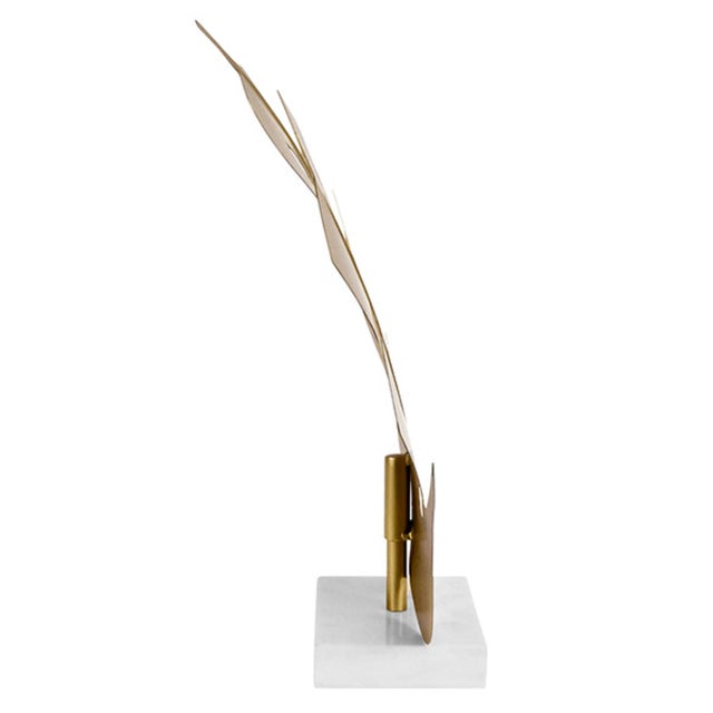 Worlds Away Matthew Izzo Home Frond Brass Leaf Sculpture on Marble Base For Sale - Image 4 of 7