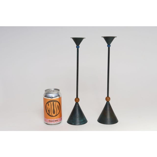 1980s Pair of Milano Series Verdigris Bronze Candle Holders by Christian De Beaumont For Sale - Image 5 of 18