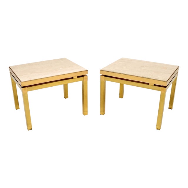 Vintage Italian Brass and Marble Side Tables, 1970s, Set of 2 For Sale