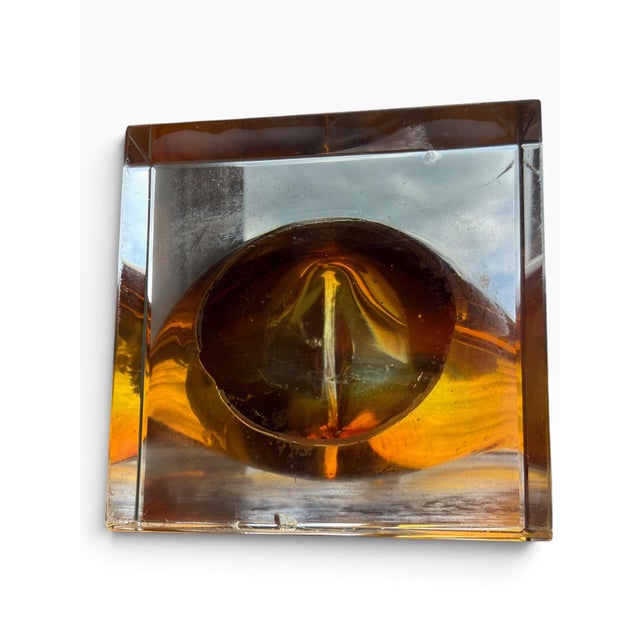 Vintage Amber Murano-Style Art Glass Heart Sculpture on Lucite Base For Sale In Portland, ME - Image 6 of 8