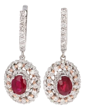 Roshe Jewels Ruby Earrings, 3.55 Carats Ruby and Diamond Earrings in 14k Gold, A Pair