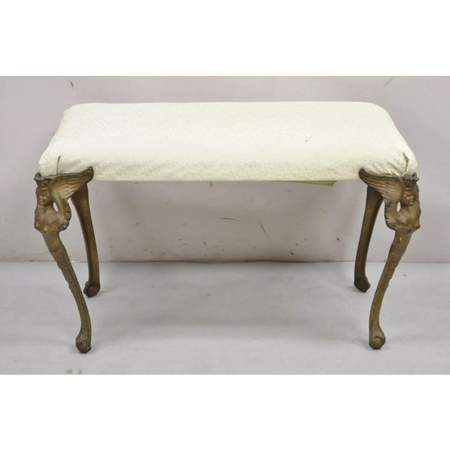 Art Deco Early 20th Century Antique French Art Deco Figural Bench With Cast Iron Winged Women Legs For Sale - Image 3 of 11
