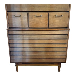 Mid Century Dania Highboy Dresser by American of Martinsville. Designed by Merton Gershun. 1960's Piece. For Sale