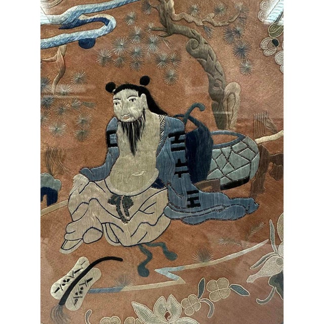 Textile Framed Antique Chinese Qing Dynasty Embroidery 25lp007 For Sale - Image 7 of 10