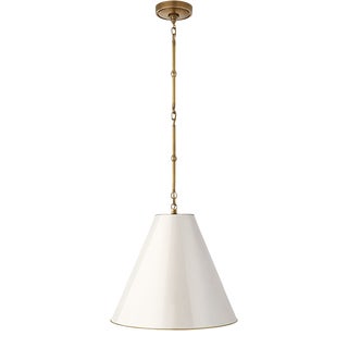 Thomas O'Brien for Visual Comfort Signature Goodman Small Hanging Light in Hand-Rubbed Antique Brass with Antique White Shade For Sale