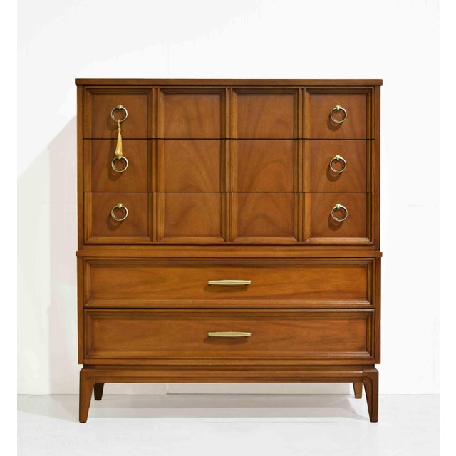 Dixie Furniture Co. 1960s Mid Century Modern Walnut Highboy Dresser by Dixie Furniture For Sale - Image 4 of 14