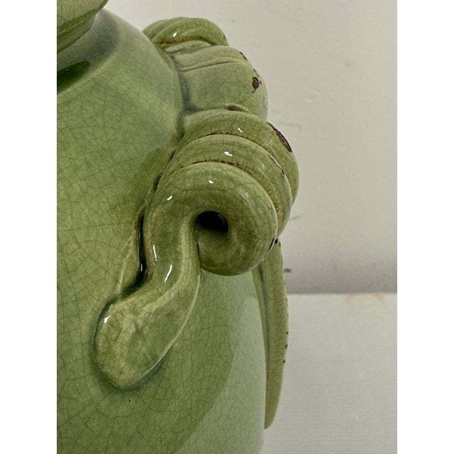 Leona for Neiman Marcus Italian Green Crackle-Glazed Ceramic Vase For Sale - Image 9 of 12