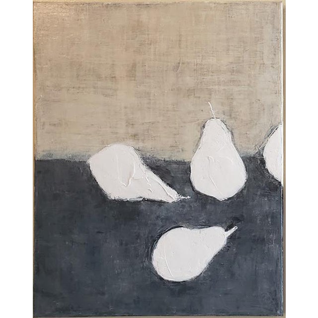 Abstract Pears Linen & Denim Original Paintings by Carrrie Bergey Blue White Tan Modern Rustic Abstract - Set of 2 For Sale - Image 3 of 6