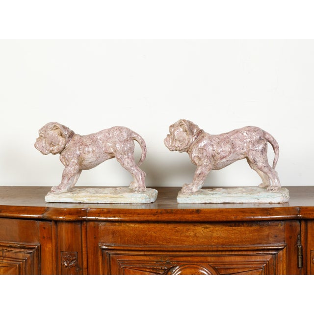 Brown Pair of 19th Century French Faience Bulldog Sculptures on Terracotta Bases For Sale - Image 8 of 10