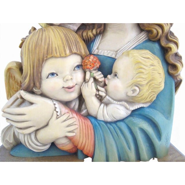 Mid 20th Century Anri Italy Wood Madonna With Diadem Mary Child Angel Juan Ferrandiz Wall Plaque For Sale - Image 5 of 11