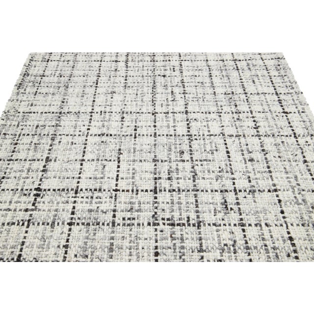 Ivory Ivory and Gray Contemporary Felted Handmade Wool Rug by Apadana For Sale - Image 8 of 10