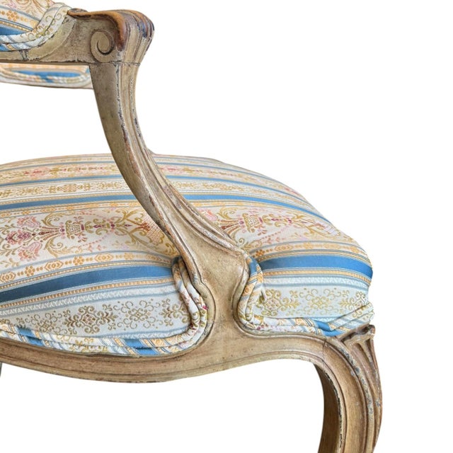 Blue 18th Century Louis XV Walnut Fauteuil/Armchair in Early Painted Finish For Sale - Image 8 of 18
