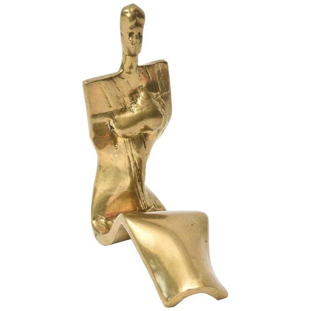 Vintage Signed Abstract Brass Sculpture of a Seated Woman For Sale - Image 11 of 11