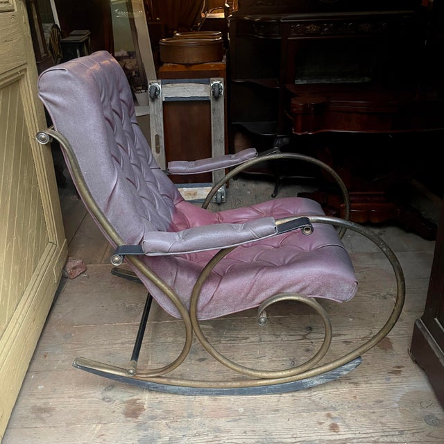 1960s Mid 20th Century Lee Woodard Brass and Tufted-Leatherette Rocker For Sale - Image 5 of 9