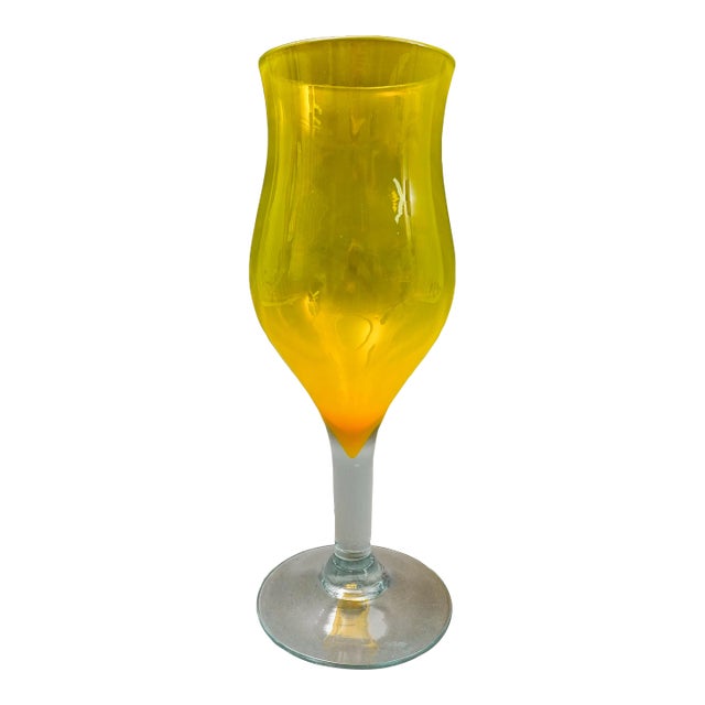 Mid 20th Century Blenko Mid-Century Modern Jonquil Yellow Giant Hand Blown Art Glass Goblet Vase For Sale