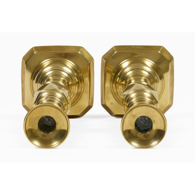 English Antique Brass "Ace of Diamonds" Candlesticks, a Pair For Sale - Image 9 of 9