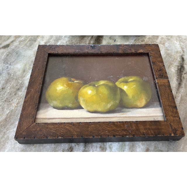 2020s Three Original Amanda Selway British Still Lifes of Cherries, Strawberries and Green Apple Fruits in Custom Burl Wood Finished Frames For Sale - Image 5 of 13