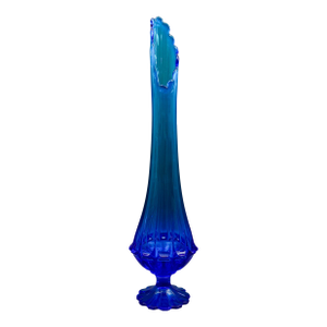 Fenton Valenicia Large MCM Vintage Blue Art Glass Swung Footed Vase 23 1/8"