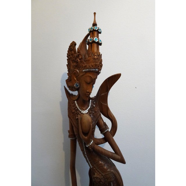 Large Balinese Hand-Carved Coromandel Wooden Sculpture of Dancer, Indonesia, 1920s-1940s For Sale - Image 3 of 18