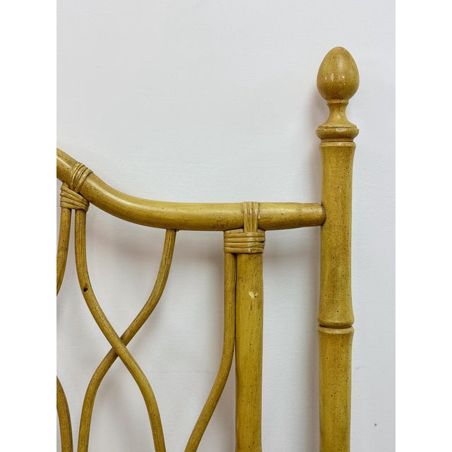 Yellow Mid 20th Century Coastal, Yellow Faux Bamboo, Hollywood Regency, Twin Headboard, Woven Details For Sale - Image 8 of 10