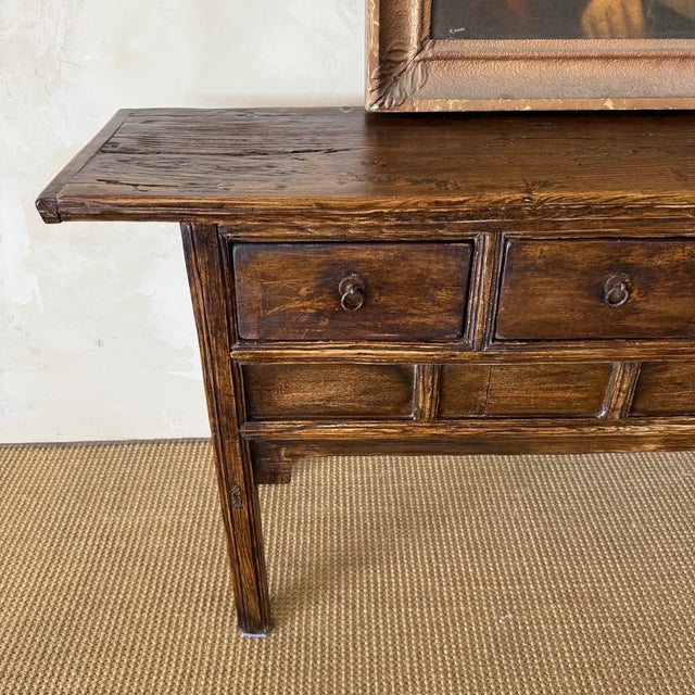 Vintage Reclaimed Pine 5 Drawer Console C. 1920 For Sale - Image 9 of 13