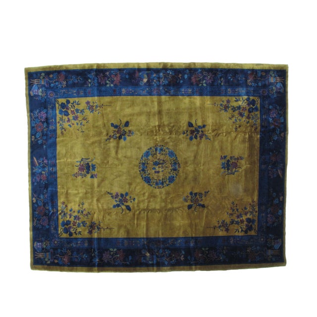 1920's Antique Gold Chinese Rug-9’5' X 11'7" For Sale