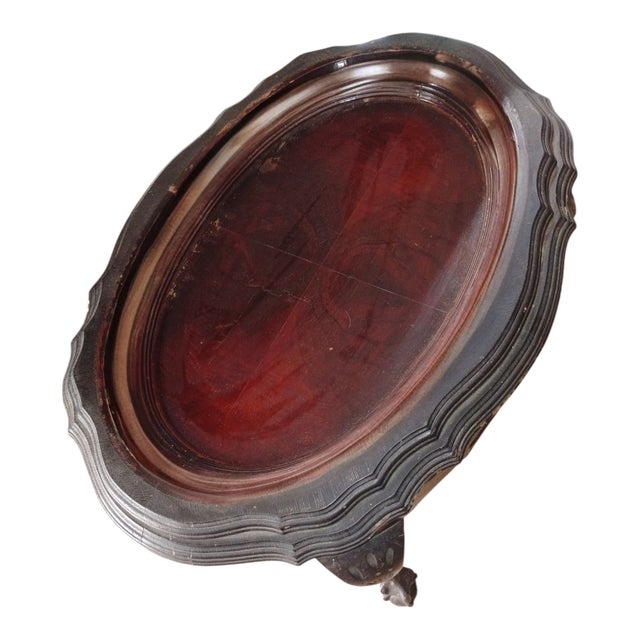 Antique French Renaissance carved walnut small serving tray coffee table. Item features a removable serving tray top,...