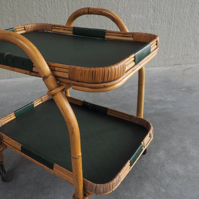 Brown Vintage Bamboo Serving Trolley, 1950s For Sale - Image 8 of 18