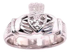 14 Karat White Gold Claddagh Diamond Ring