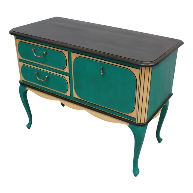 Chippendal Chest of Drawers Console Table in Turquoise Green + Sahara-Yellow, 1960s For Sale