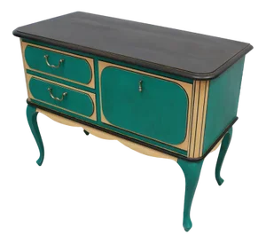 Chippendal Chest of Drawers Console Table in Turquoise Green + Sahara-Yellow, 1960s