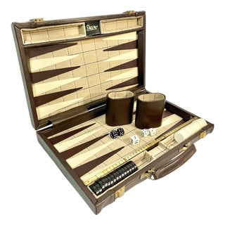 Vintage Mid-Century Plaid Backgammon Game Set in Travel Case For Sale