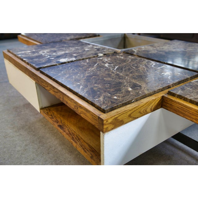 Coffee Table with Steel Base and Oak and Grey Marble Frame, 1970s For Sale - Image 14 of 17