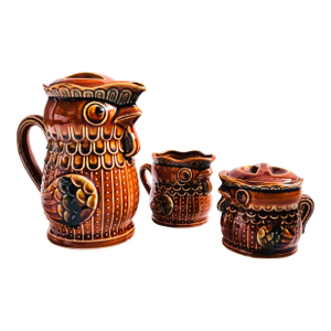 Mid Century Pottery Chicken Tea Set - Teapot, Creamer, and Sugar Bowl