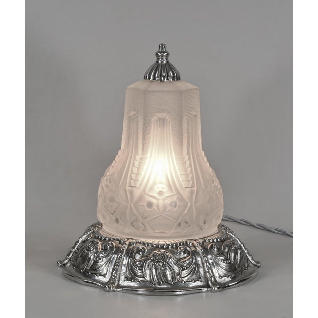 Muller frères Cherrier & Besnus A wonderful French art deco lamp in nickeled bronze or solid brass. In fact what we call...