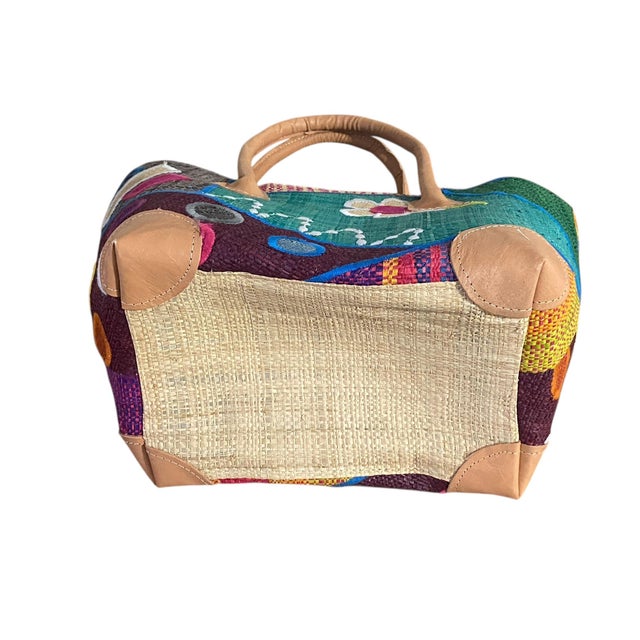 2000 - 2009 Sewn & Embroidered Raffia /Leather Tote Bag Madagascar For Sale - Image 5 of 7