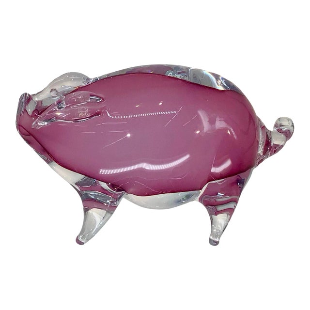 Hand Blown Glass Pig Figurine, Artist Signet. For Sale