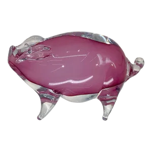 Hand Blown Glass Pig Figurine, Artist Signet.