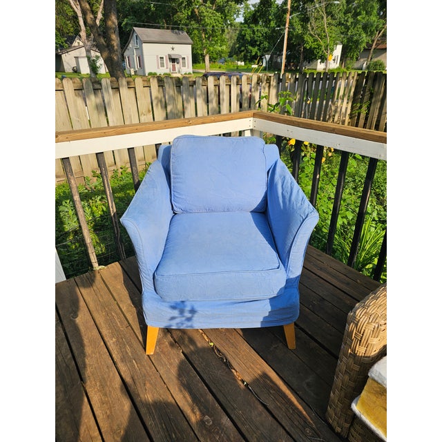 Contemporary Maine Cottage Blue Slip Cover Lounging Chair For Sale - Image 3 of 8