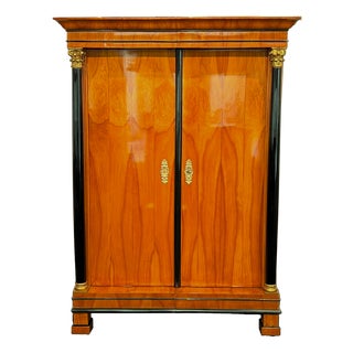 Biedermeier Wardrobe in Cherry Veneer & Brass, Austria, 1820s For Sale