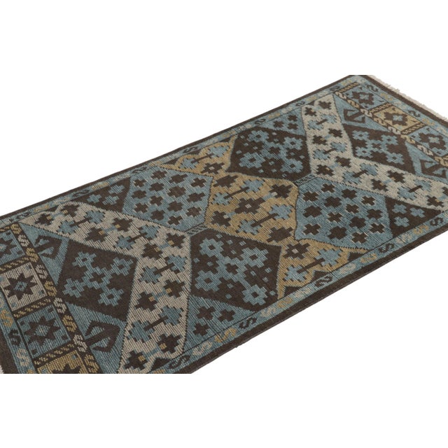 Rug & Kilim Rug & Kilim’s Burano Runner Rug in Blue, Gold and Brown With Geometric Patterns For Sale - Image 4 of 8