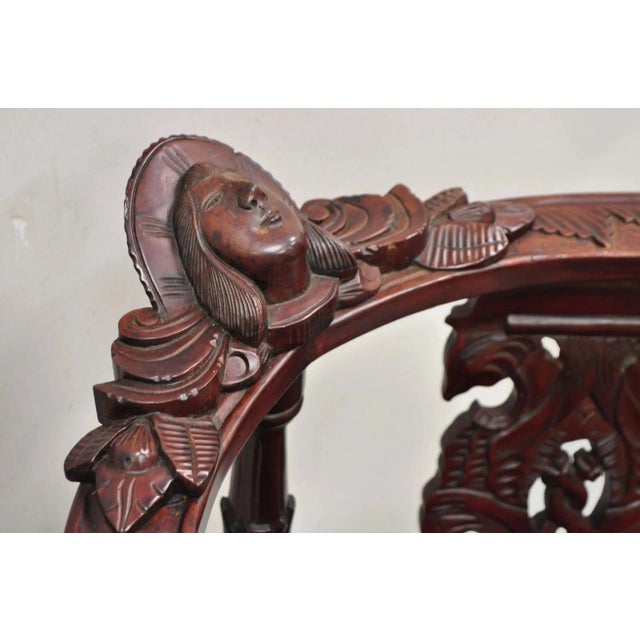 Renaissance Late 20th Century Reproduction Italian Renaissance Style Mahogany Corner Side Chair W/ Carved Face For Sale - Image 3 of 12